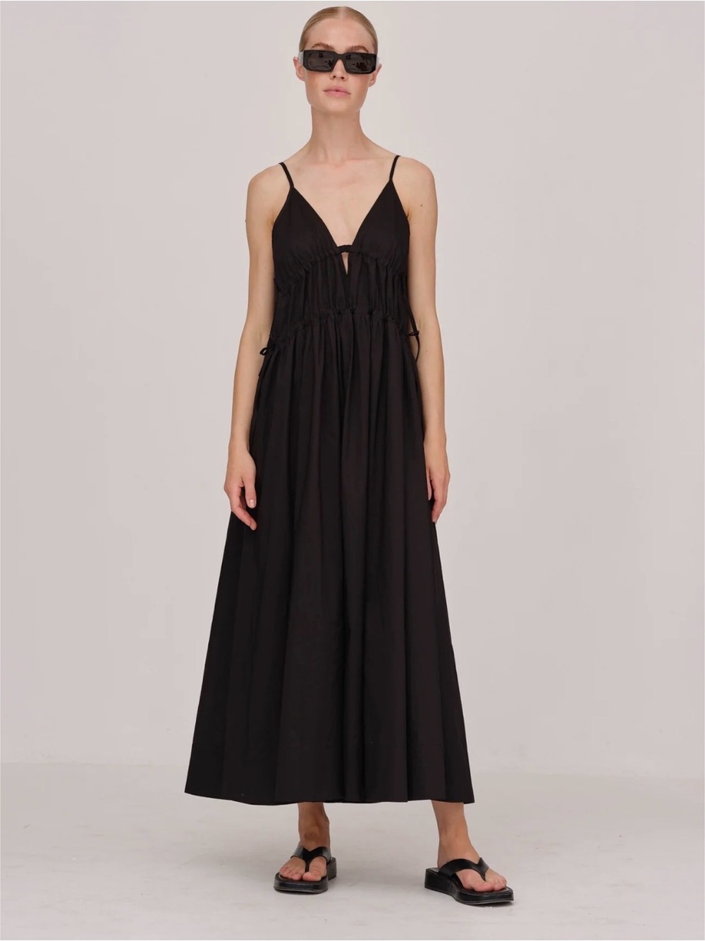 Herskind Miranda dress size 38 Black V-Neck Spaghetti Strap Maxi Dress - Women's